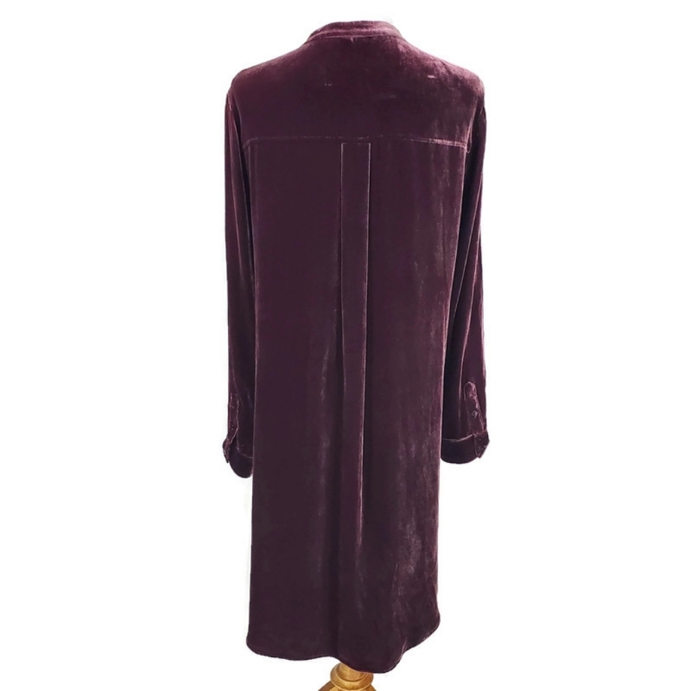 EILEEN FISHER VELVET MANDARIN COLLAR BURGUNDY Shirt Dress S/P - Picture 7 of 16